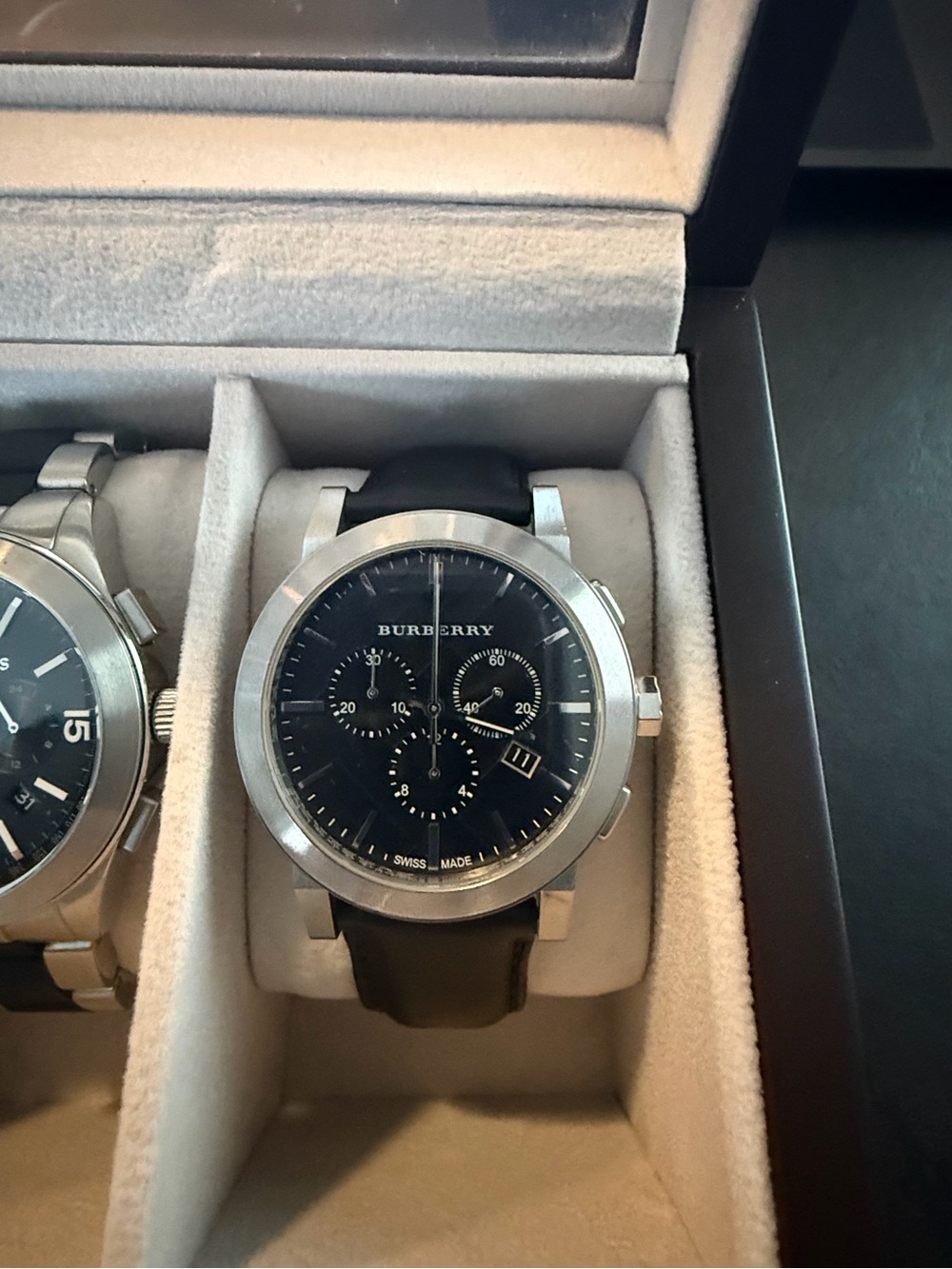 Burberry BU9356 Men’s Swiss Chronograph Black Leather Watch 42mm
